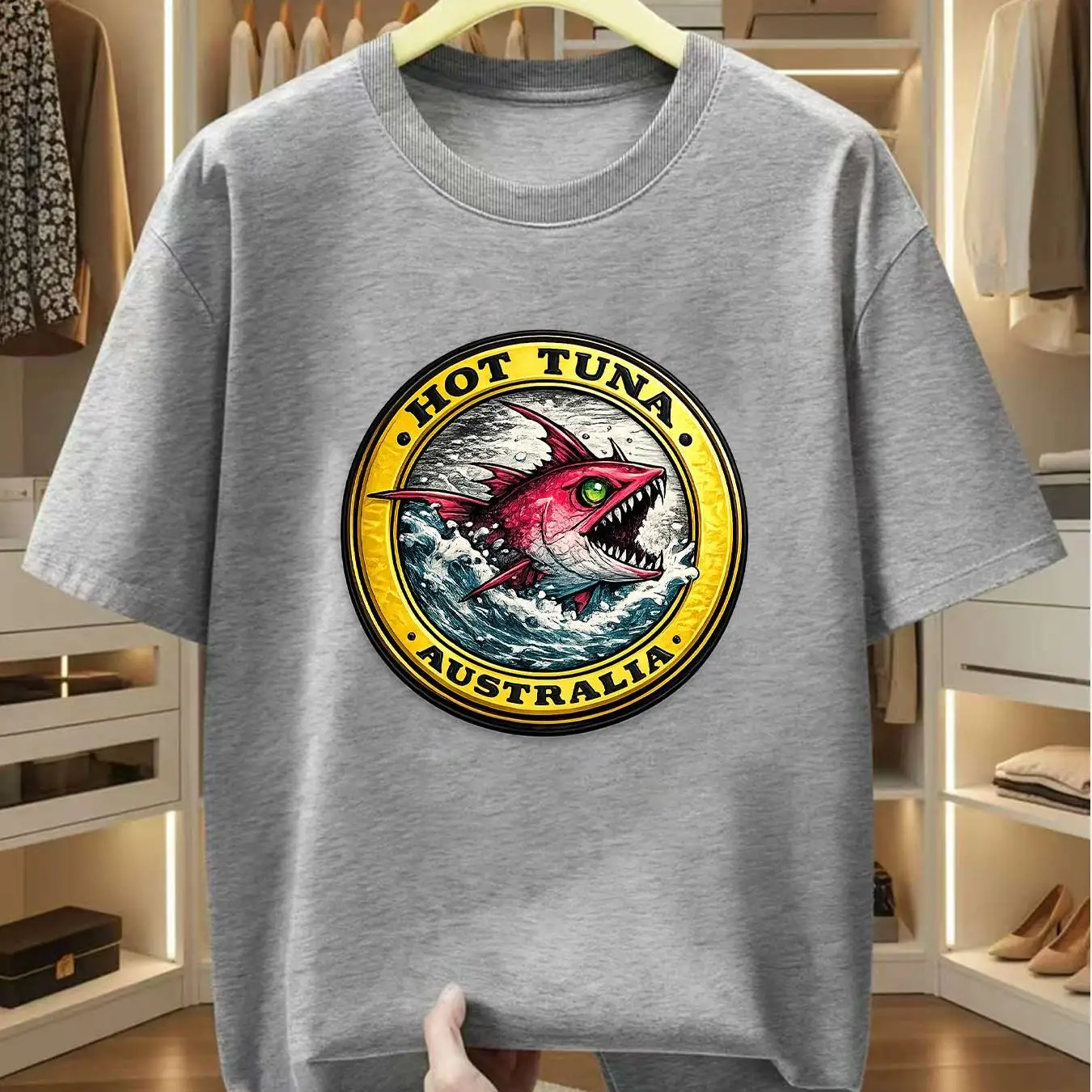 Men'S T-Shirt 100% with Aggressive Tuna Fish Hot Tuna Australia Graphic Comfortable Casual Short-Sleeved Tee for Summer