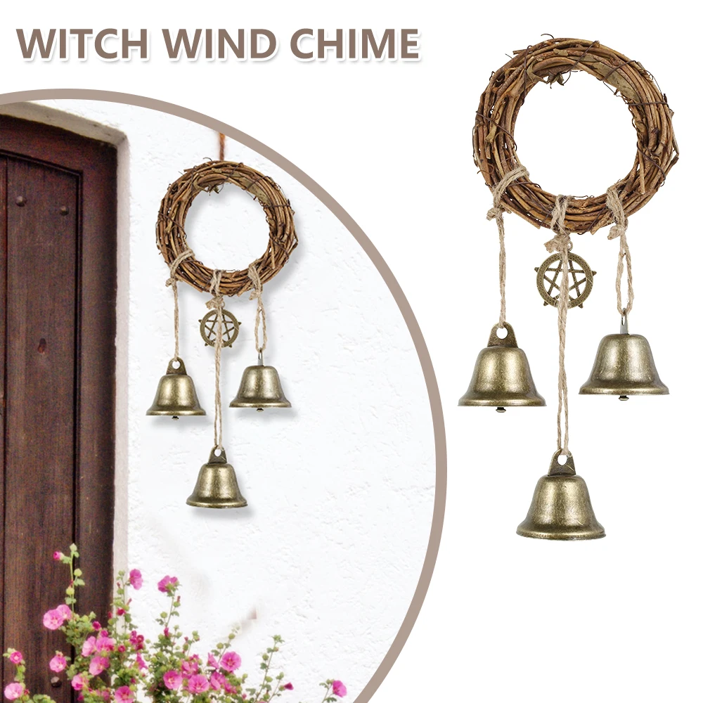 1Pc Witch Bells Protection Door Hanger Handmade Witch Bells Wreath Wiccan Magic Wind Chimes for Positivity and Wealth Home Decor