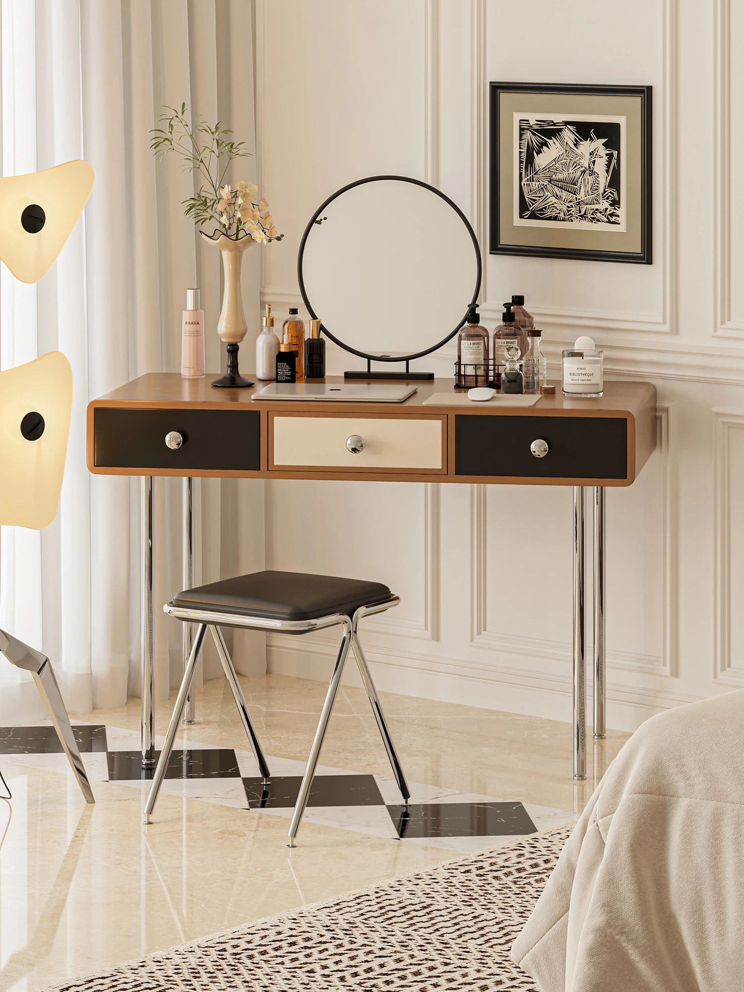 Medieval minimalist design dresser small apartment household bedroom bedside dressing table advanced color matching makeup table