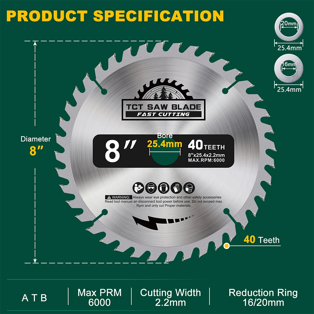 HAMPTON 180/205 mm Sägeblatt 7" 8" Holzsägeblatt 40/60T Kreisförmige Trennscheibe zum Schneiden von Holz TCT-Sägescheibe – Detail 3