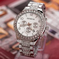 Relojes de cristal de lujo para mujer, relojes de oro rosa para mujer, reloj de Geneva para mujer