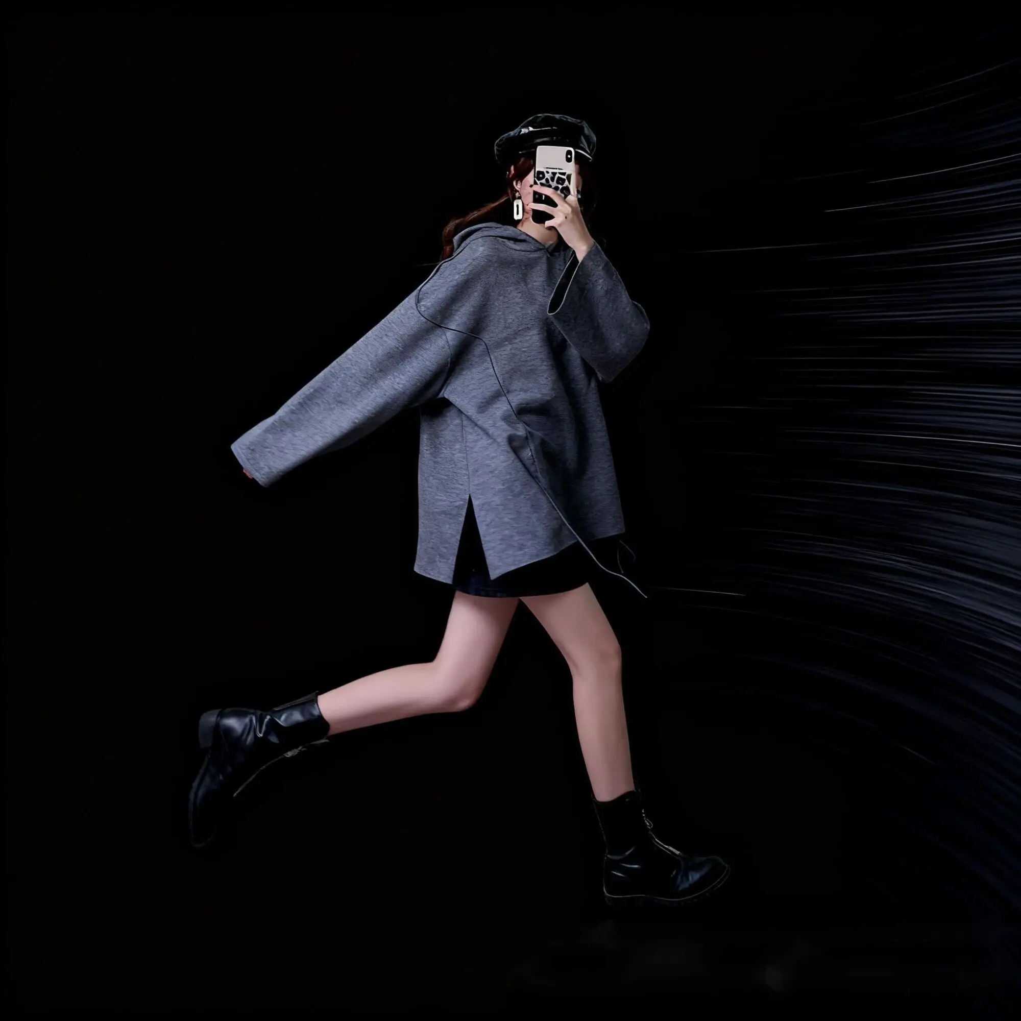 UMI MAO Retro Bluza z Kapturem Luźna Dzianinowa Bluza Gruby Sweter Damski Średniej Długości Top Femme