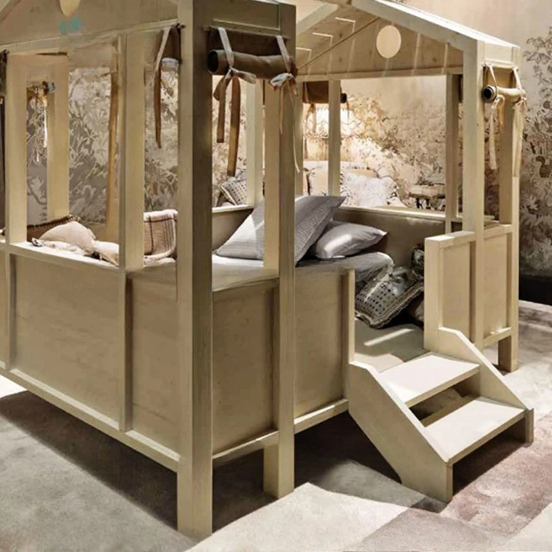 سرير منزل للأطفال، منزل شجرة بسيط من الخشب الصلب، طراز رعوي أمريكي للأطفال d، صبي يكون د