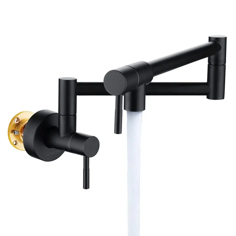 

Matte Black Pot Filler, Pot Filler Faucet Wall Mount, Brass Folding Stretchable with Double Joint Swing Arm Single Hole Two Hand
