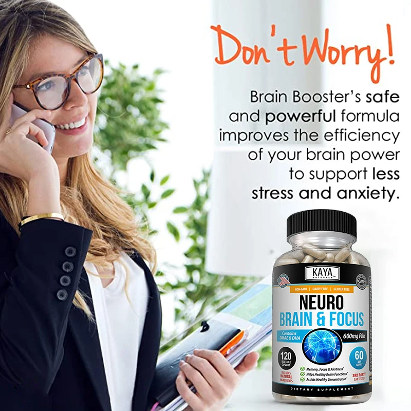 อาหารเสริม nootropic สำหรับหน่วยความจำและโฟกัส-สำหรับการเตือนจิตใจ, หน่วยความจำ, โฟกัสและความสนใจ, ความรู้ความเข้าใจ, neurokines, Non-GMO