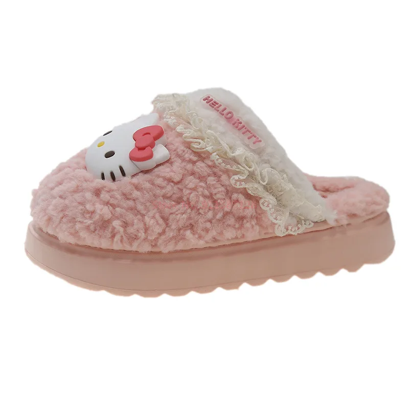 2024 Cotton Slippers Cartoon Melody Hello Kitty Kuromi Cotton Slippers New Women's Winter Warm Cotton Non slip Slippers