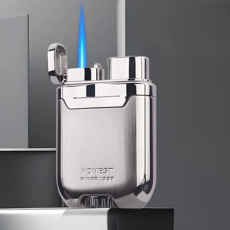 

HONEST New Creative Blue Flame Torch Lighter Metal Plating Turbine Windproof Butane Lighter High-end Gift Men's Smoking Tools
