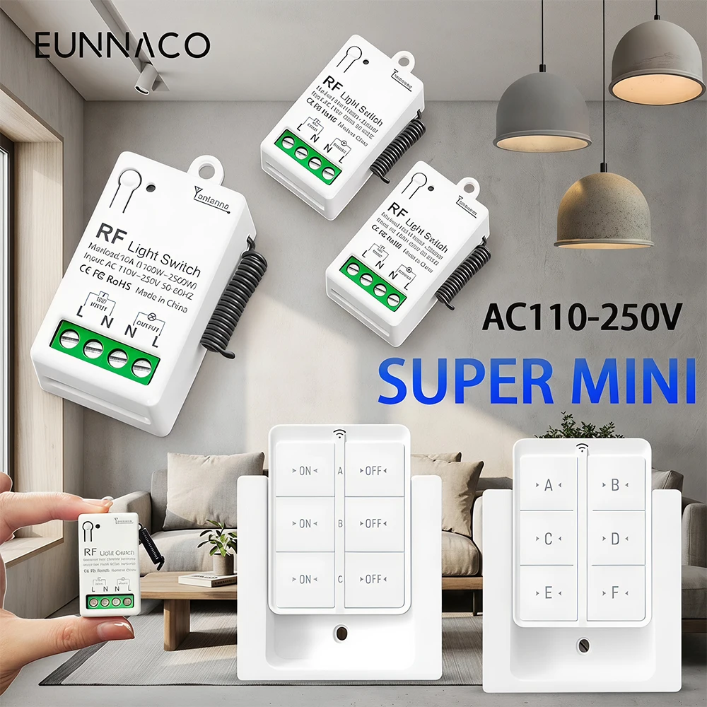 433Mhz Universial wireless Remote Control Light Switch 110V 220V 230V 10A Small Relay Module Wall Panels for Lamp LED home fan