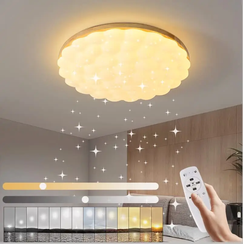 

LED Ceiling Light Dimmable Wood Look Round 50cm Ceiling Lamp Starry Sky with Remote Control Wood 36W Modern Children's Room