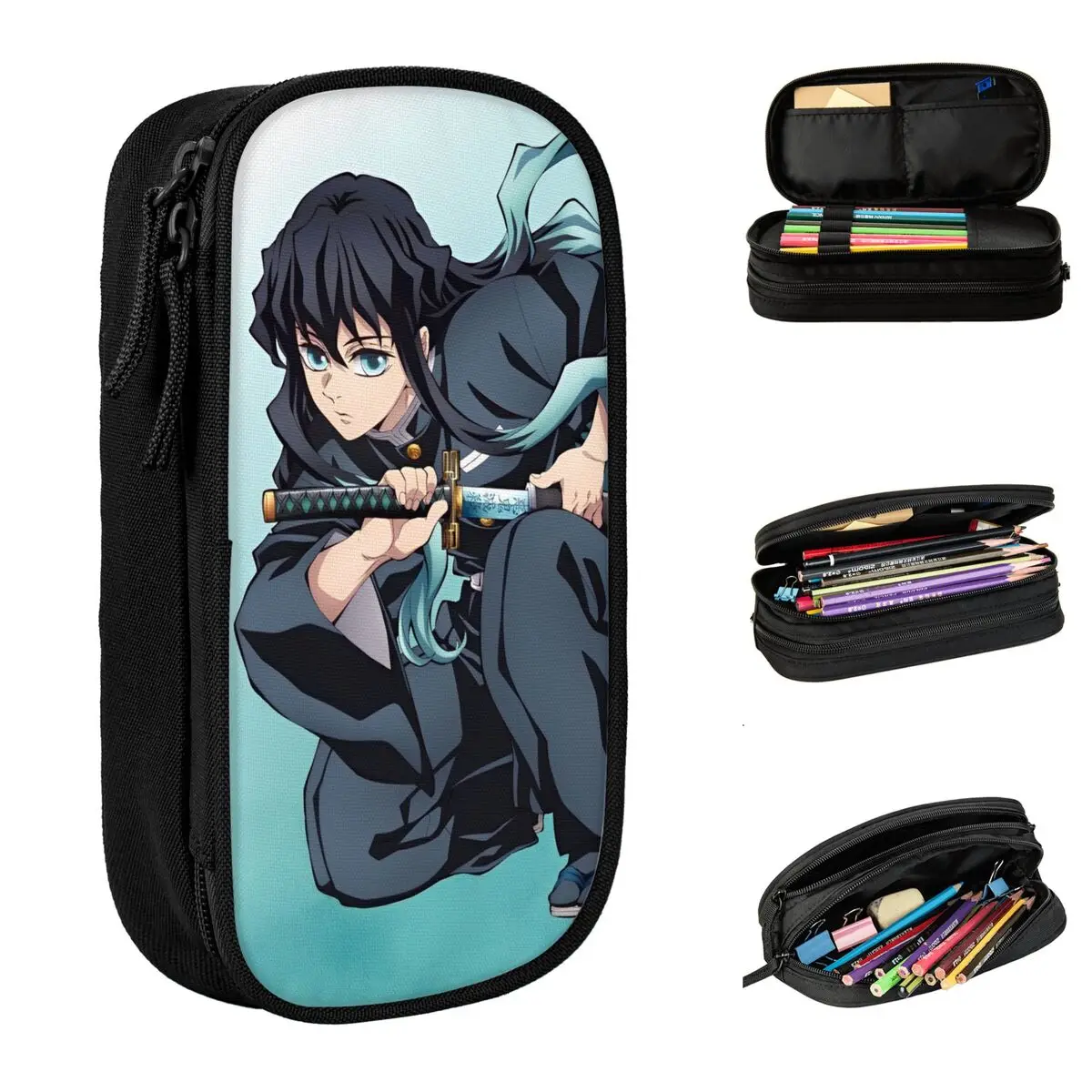Mist Hashira Demon Slayer Muichiro Tokito Astucci per matite Anime Astuccio per matite per ragazza Ragazzo Grandi borse portaoggetti Regalo scolastico di cancelleria