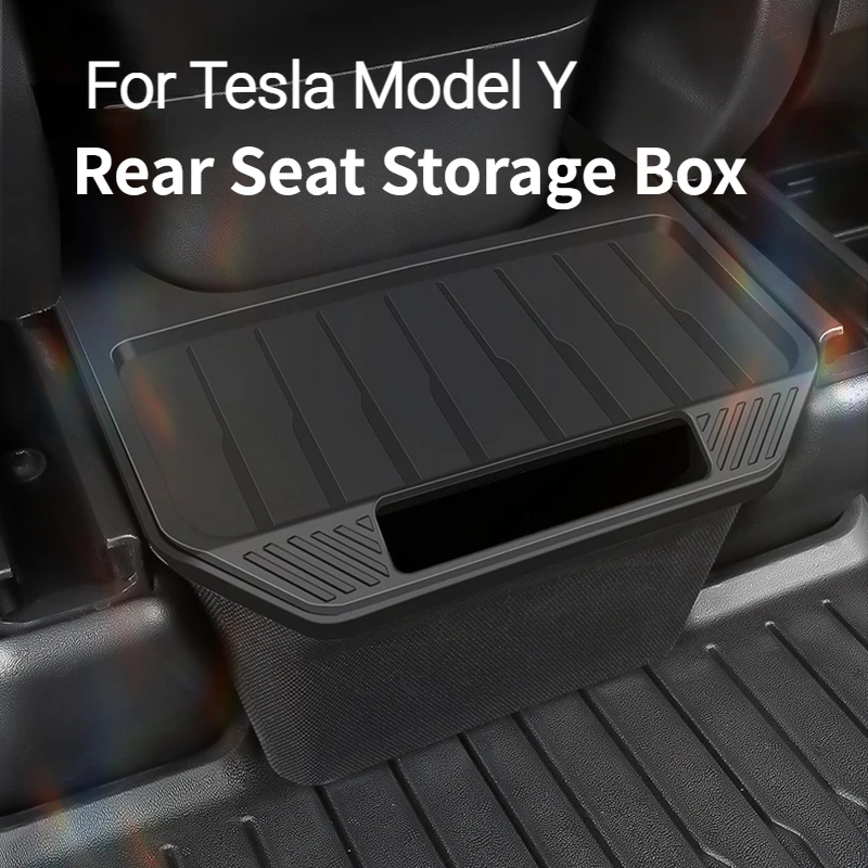 Per Tesla Model Y scatola portaoggetti per console centrale posteriore scatola organizer in TPE con coperchio pattumiera sotto il sedile accessori