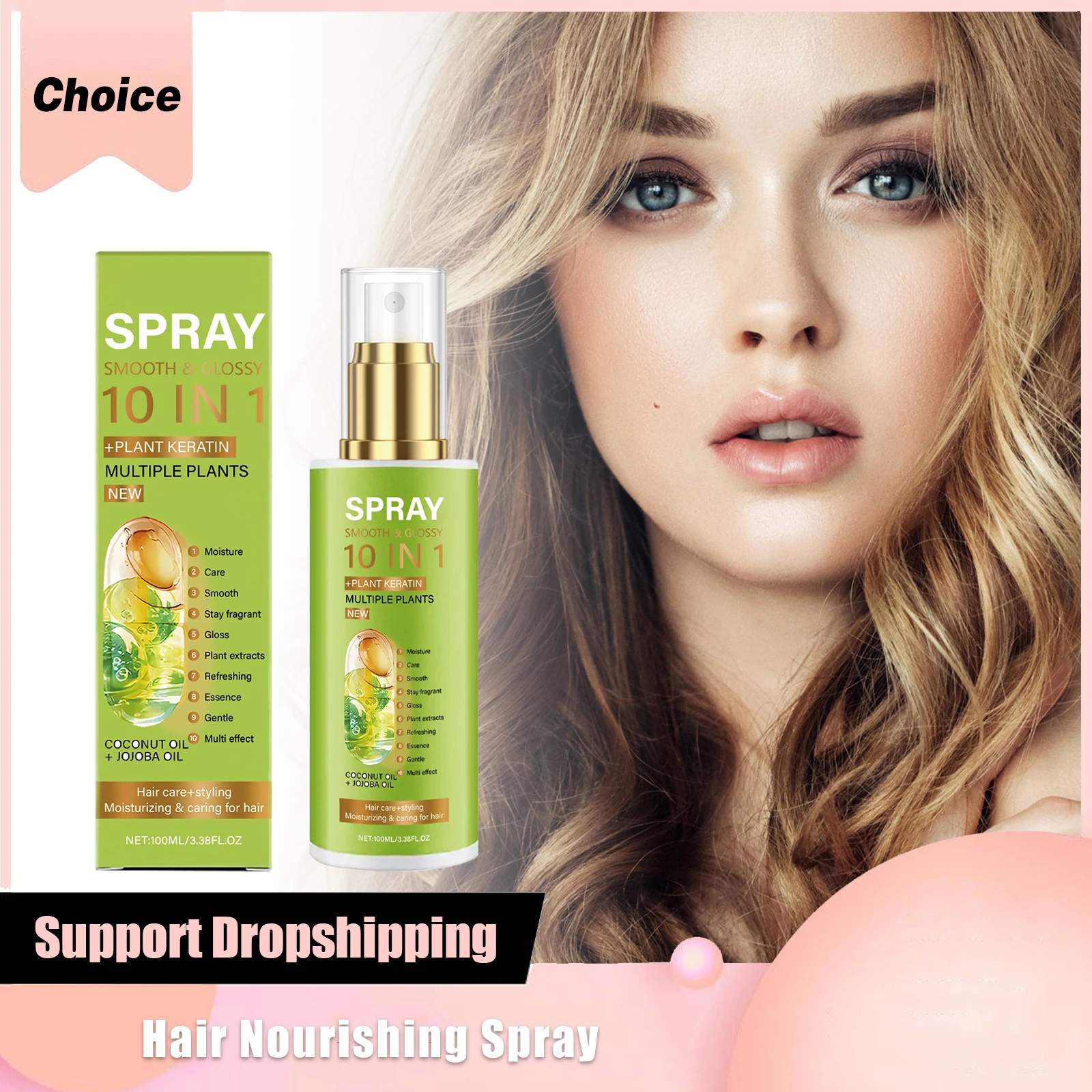 10-in-1 Hair Spray for All Hair Types Detangle Control Frizz Add Shine Hydrate Grow Strong Thickening Leave-In Conditioner Spray
