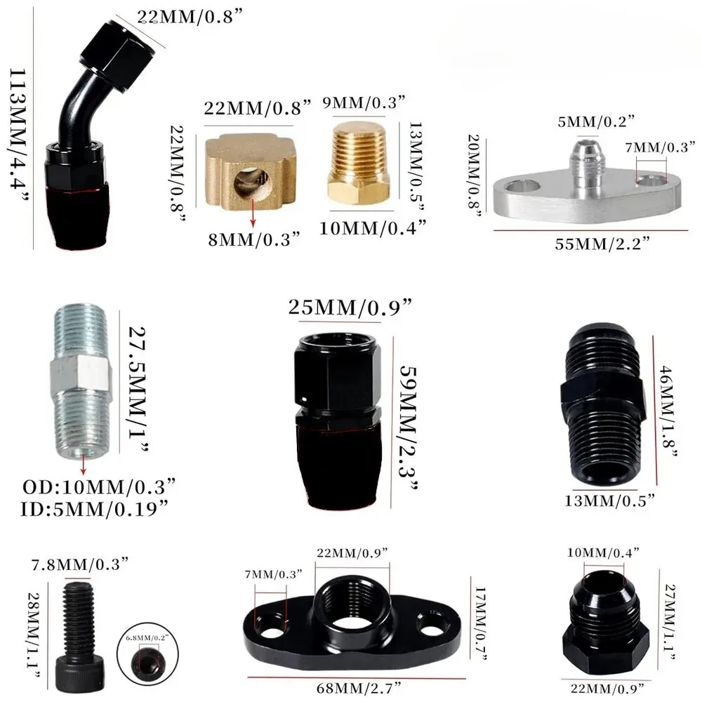 Car Oil Feed Oil Return Drain Line Hose Kit for T3 T4 T6 GT45 T04E T66 Turbo Turbocharger view 2