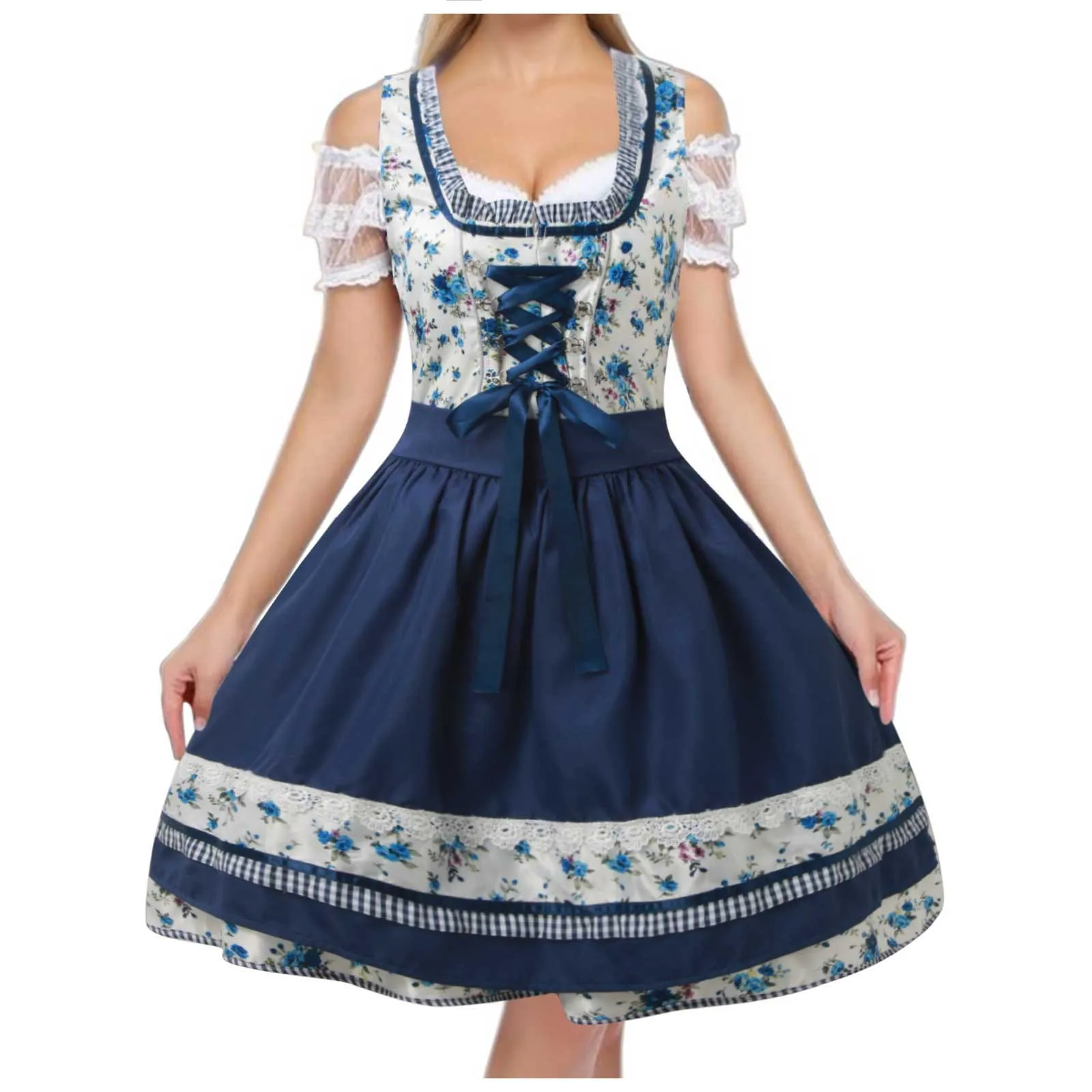 

2024 Women's Oktoberfest Costume Maid Uniform New Fashion Stage Performance Costume Vintage Square Neck High Waisted Party Dress