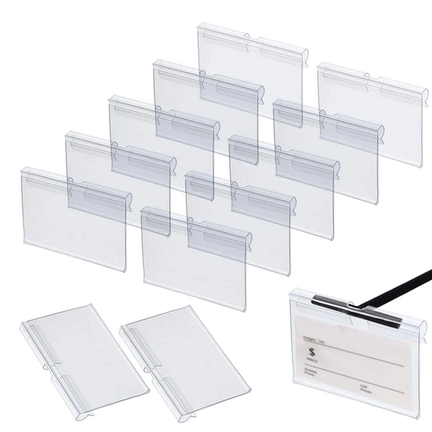 ABZC-200Pcs Clear Plastic Label Holders For Wire Shelf Retail Price Label Holders Merchandise Sign Display Holder (6 X 4 Cm)