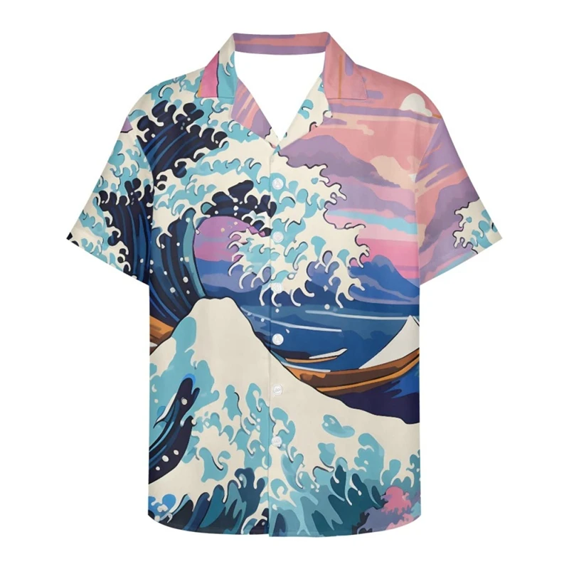 Men's Van Gogh The Great Wave Off Kanagawa 3D Print Casual Button Down Hawaiian Shirts Men Women Blouses Tops Tees Ropa Hombre