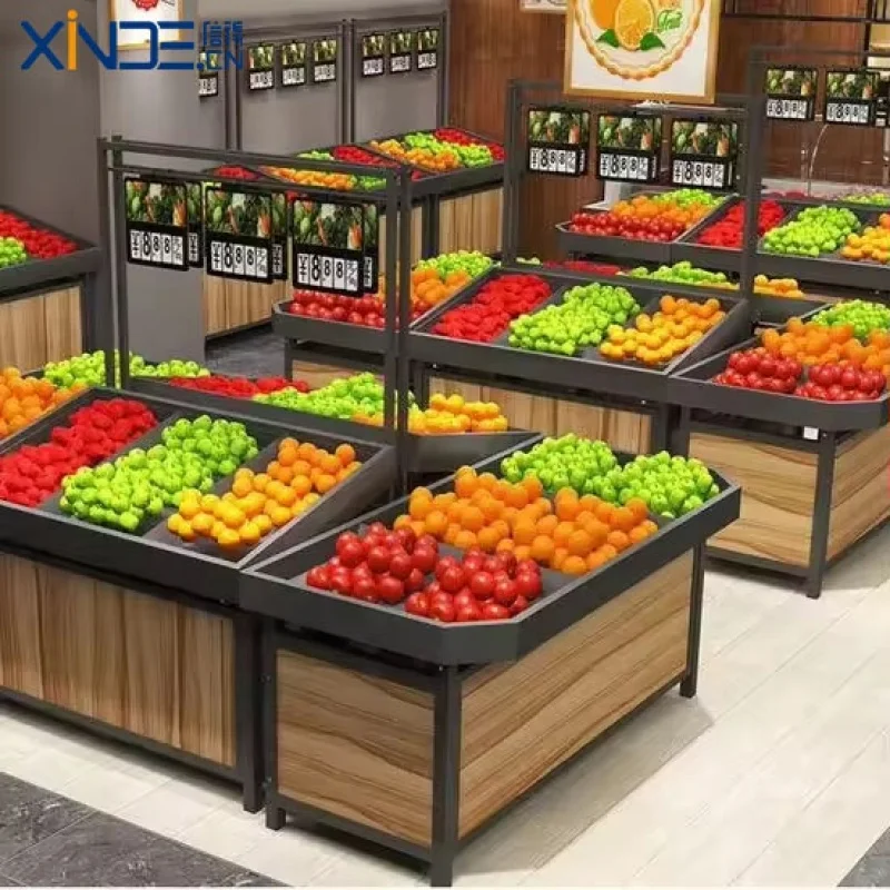 custom.XINDE Multifunction Moveable Supermarket Shelves Double-Sided Gondola Shelf Mobile Fruit Vegetable Displays Rack Powder C