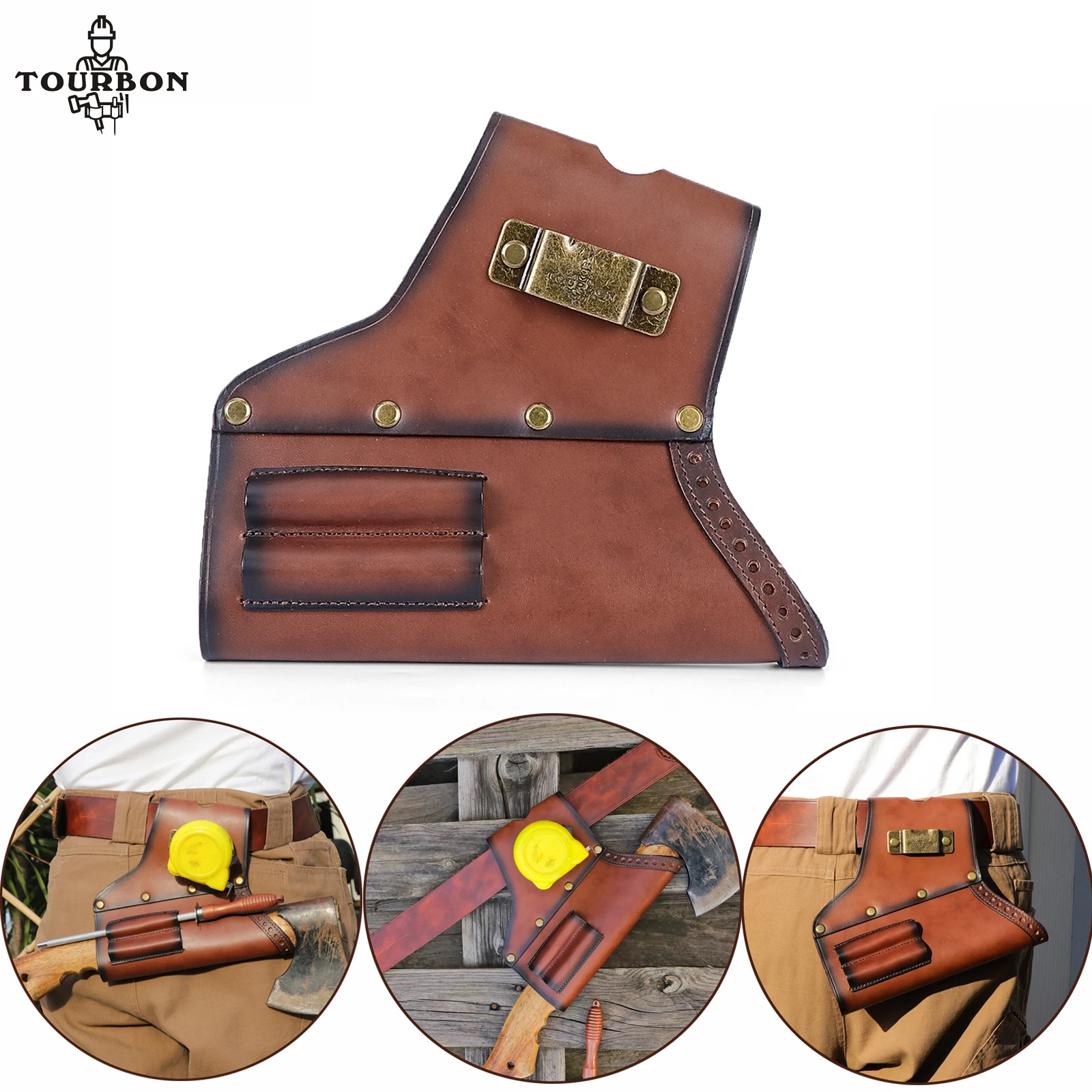 

Кожаный держатель топора Tourbon, чехол для топора, рулетка, вешалка, зажим с петлей для ремня для плотников, электриков, деревообработки