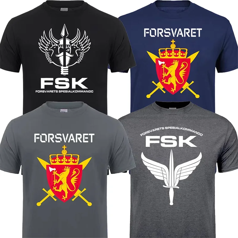 Norwegian Norway FSK Special Forces Forsvarets Spesial Kommando Military Army T-shirt Men's Cotton Short Sleeved Tee Shirt Black