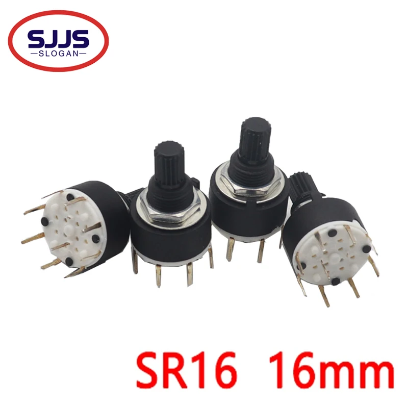 SR16 Plastic 16MM Rotary Band switch 2 Pole 3 4 position 1 Pole 5 6 8 Position Handle Length 15MM Axis band switch wave band