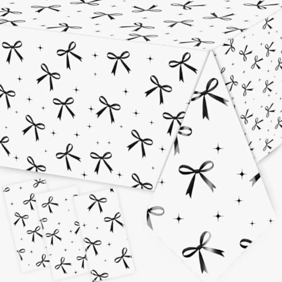 3 Pack Black Bow Tablecloth Coquette White Black Bow Theme Party Decorations Disposable Rectangle Waterproof Table Cover for Wo