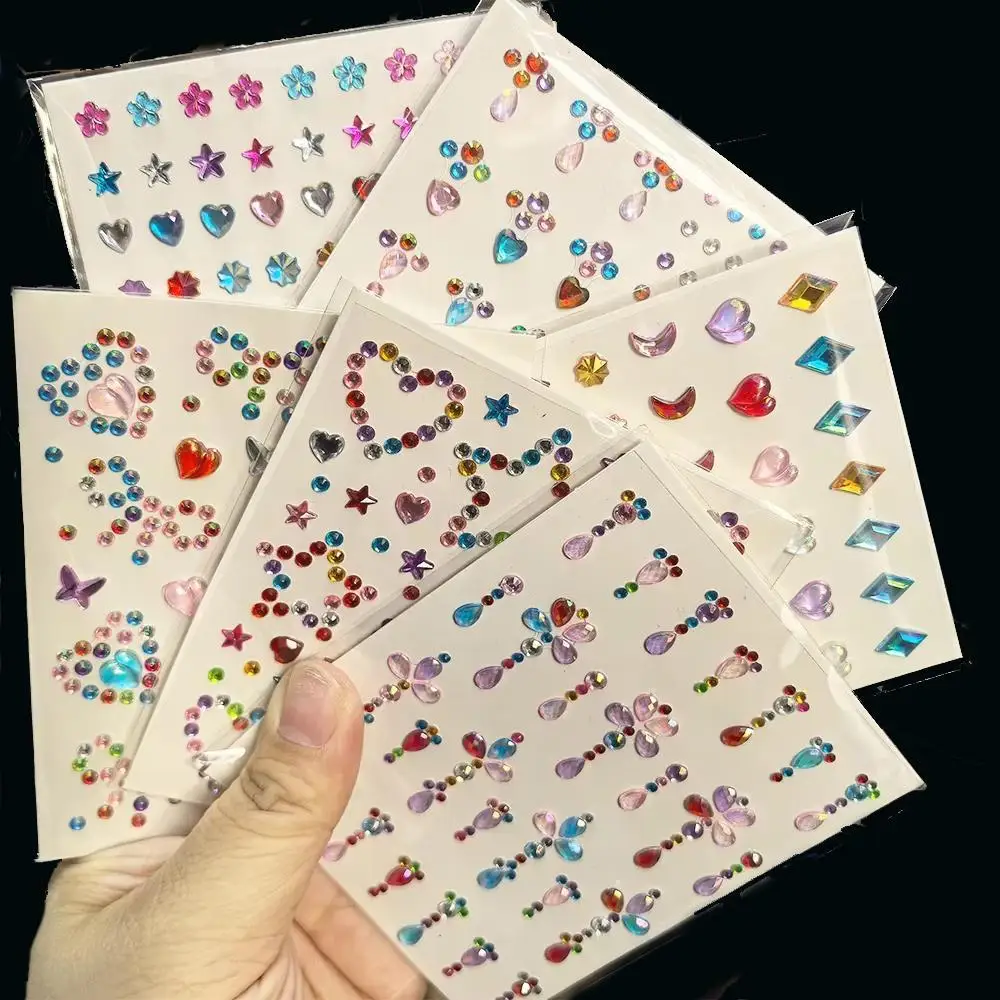 1pc Laser Sparkling Star Diamond/Pearls Face Gems Stickers Heart Moon Shape Rhinestones for Eyes/Face Stickers Temporary Tattoos