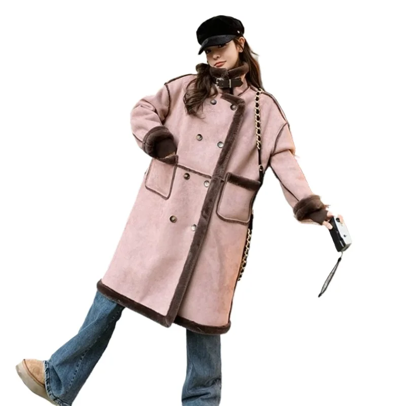 

Women's Lambskin Coat Winter Fleece-lined Thicken Warm New Fur One-piece Mid-length Deer Skin Overcoat Comfortable Fashionable