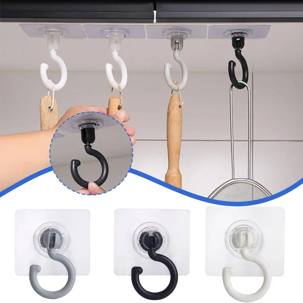 Transparent Ceiling Hook 360° Rotatable Ceiling Wall Self-adhesive Hook Hook Home Multifunctional Kitchen Bathroom F4M4