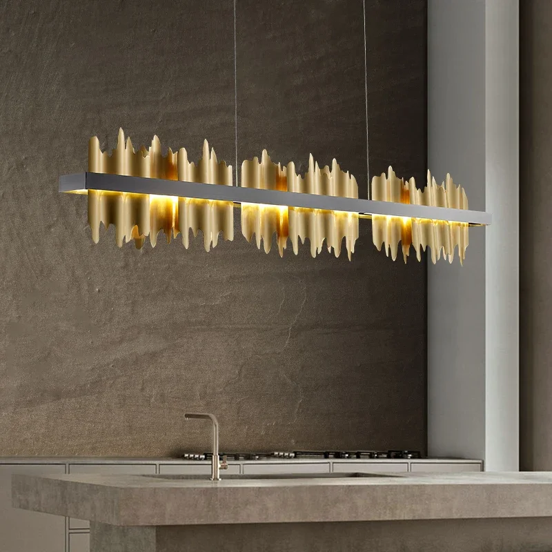 Modern Chandelier Lighting Iceberg Design LED Chandelier Restaurant Kitchen Island Rectangular Lighting Fixture Gold/Black