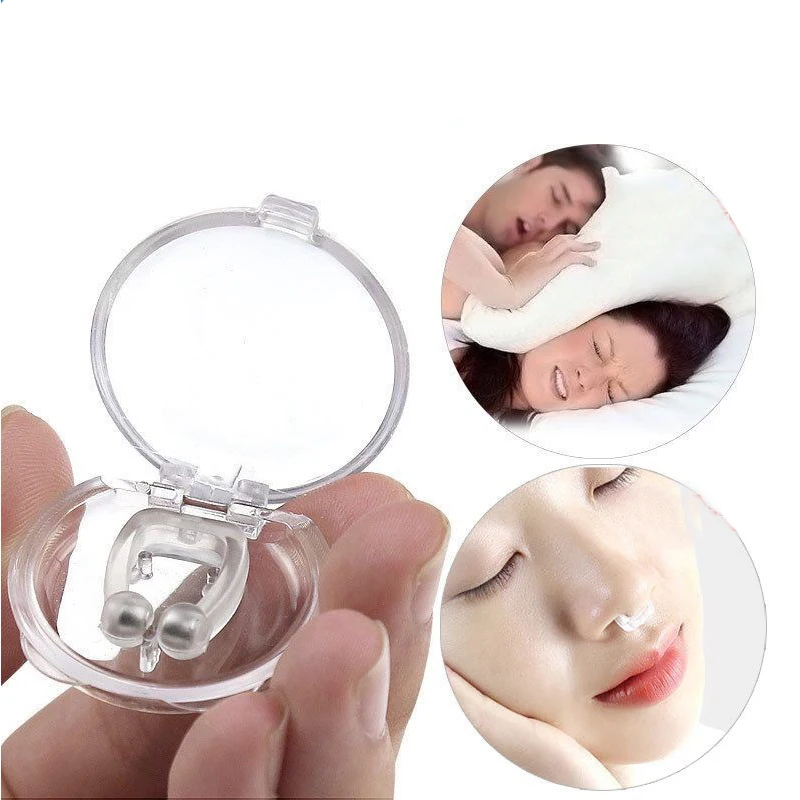 Magnetik mendengkur cincin penghenti silikon 1/2/4 buah bantuan hidung dilator malam mudah bernapas Anti perangkat dengan Case berhenti mendengkur hidung klip