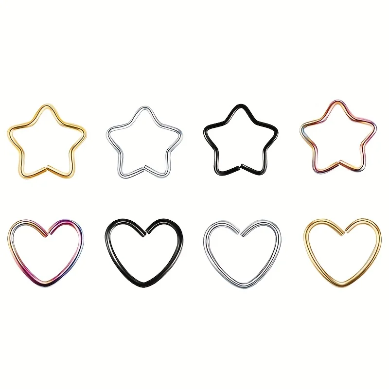 1pcs Heart Star Hoop Earrings Cartilage Piercing Lip Nose Rings Stainless Steel Ear Tragus Helix Daith Stud Women Body Jewelry