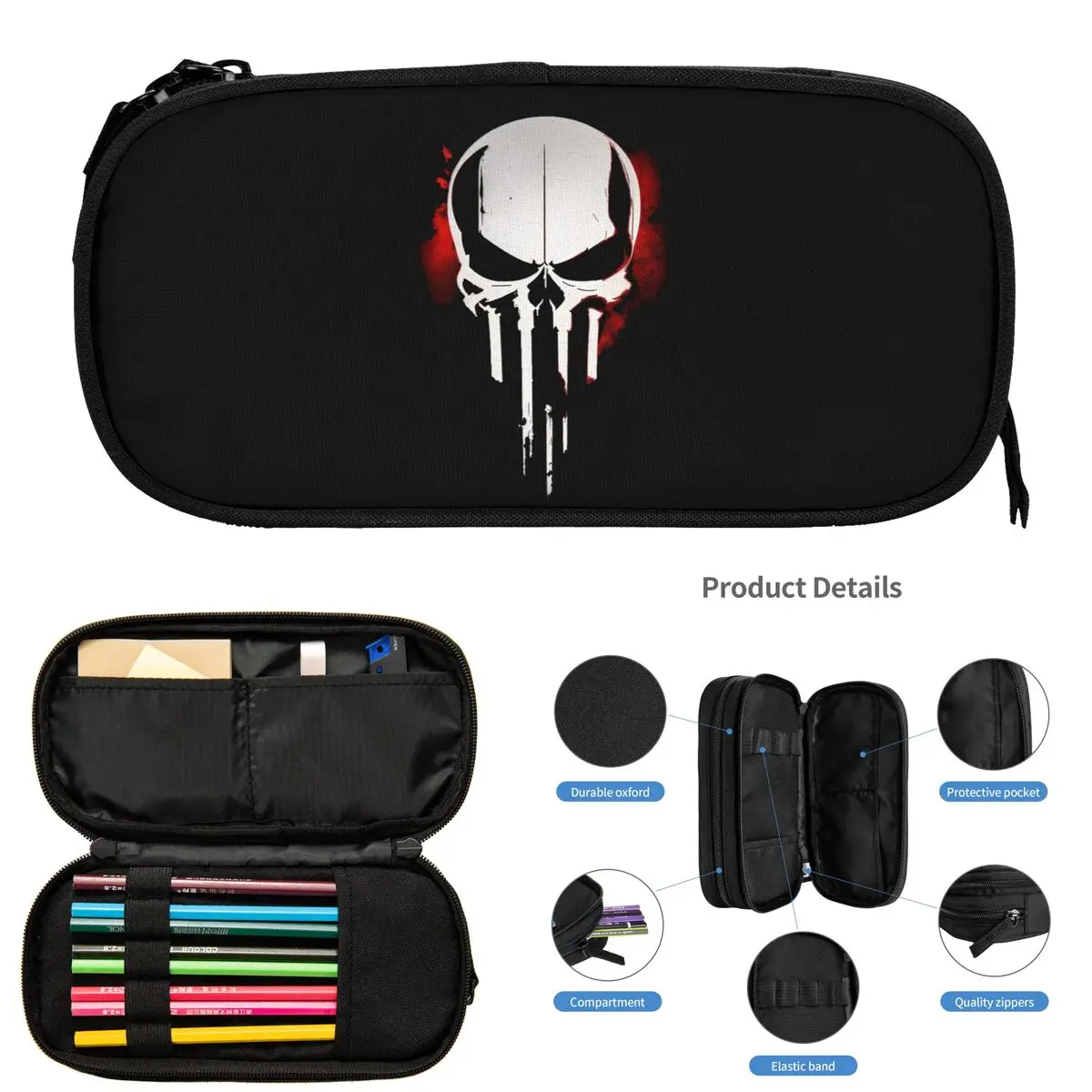 

Дизайн огненного черепа карателя, также вдохновленный пеналом Call Of Duty для студентов, коробка для ручек, сумка-карандаш большой вместимости