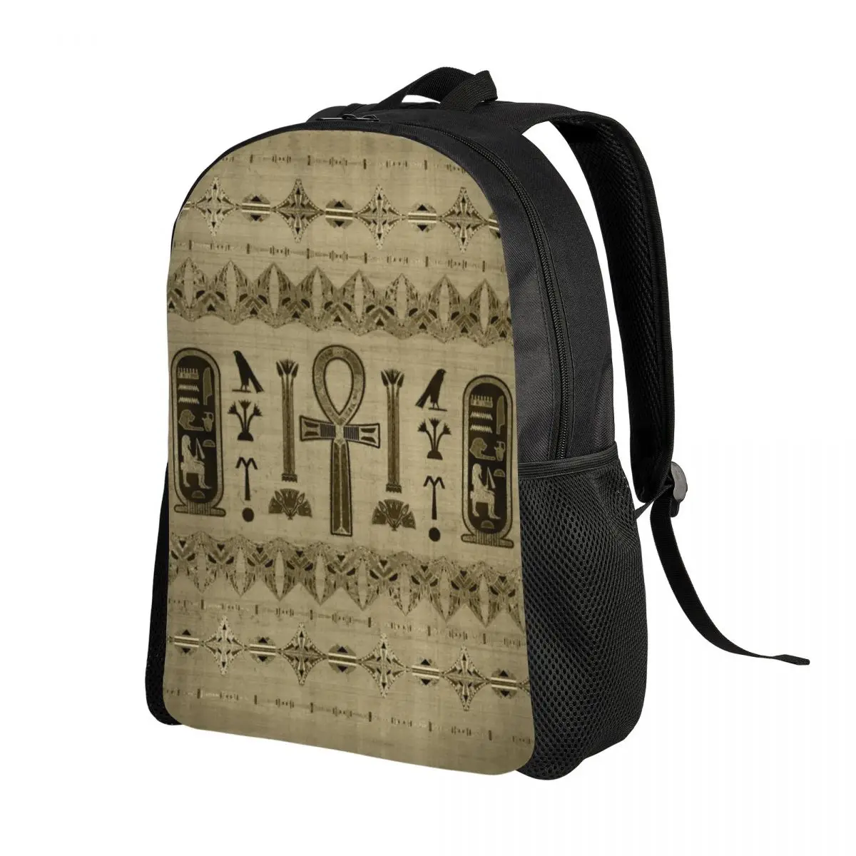 Egyptian Cross Ankh Backpack for Women Men College School Students Bookbag Fits 15 Inch Laptop Ancient Egypt Hieroglyphics Bags