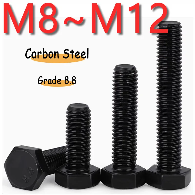 

Болты с шестигранной головкой и шестигранной головкой с мелкой резьбой M8 M10 M12, углеродистая сталь, черный класс 8,8, удлинительные болты с полузубцами/полными зубьями