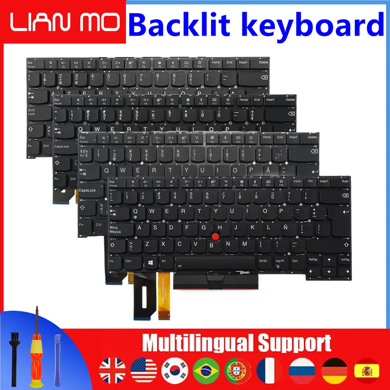 Teclado de cuaderno coreano para Lenovo ThinkPad T490S T495S P1 Extreme Gen1 Gen2, EE. UU., Reino Unido, francés, alemán, español, portugués, Brasil