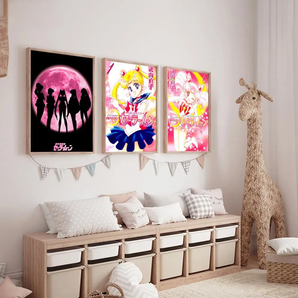 AZNM Sailor Moon Anime Poster Vintage Japanese Manga Wall Art Frameless Canvas Print for Bedroom Living Room Decor Classic Sailo
