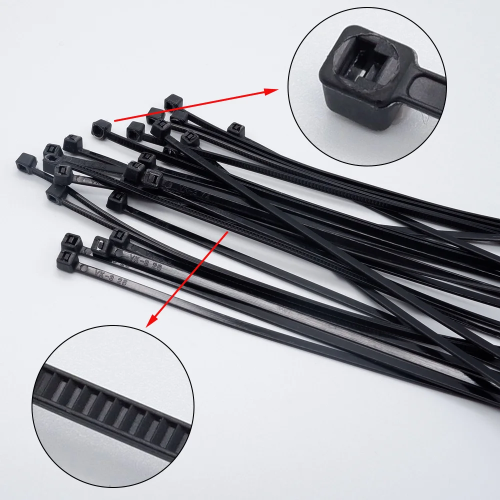 100 Pieces Self-locking Plastic Nylon Cable Tie Black 5x300 Cable Tie Fastening Ring Industrial Cable Tie Set Loop Wire Wrap