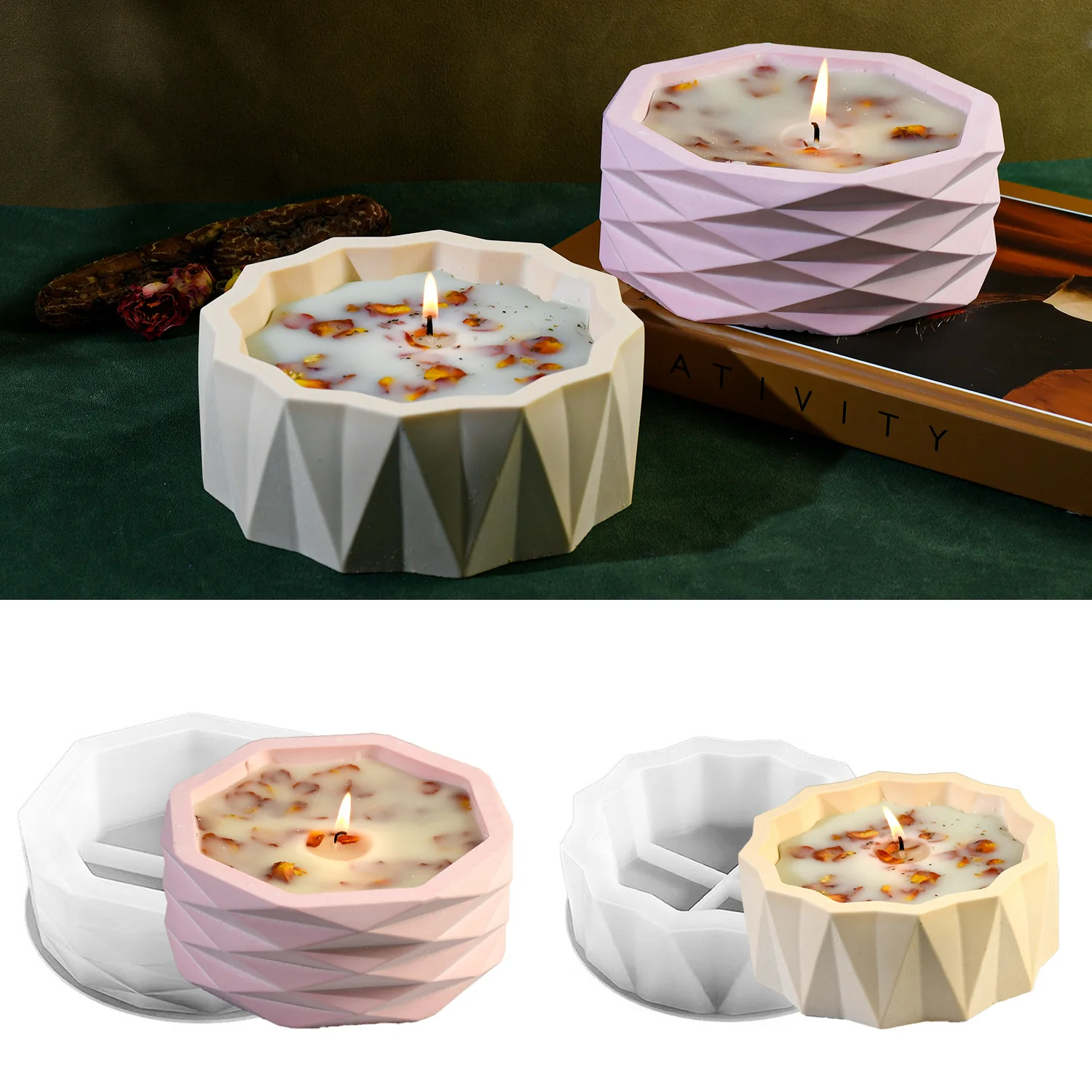 Epoxy mold Polygonal diamond-shaped silicone mold Plaster flower pot Aromatherapy plaster storage box