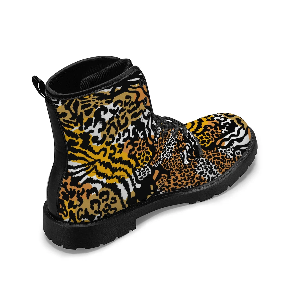 أحذية Golden Leopard Print منتصف الساق أحذية الخريف والشتاء العصرية للرجال والنساء