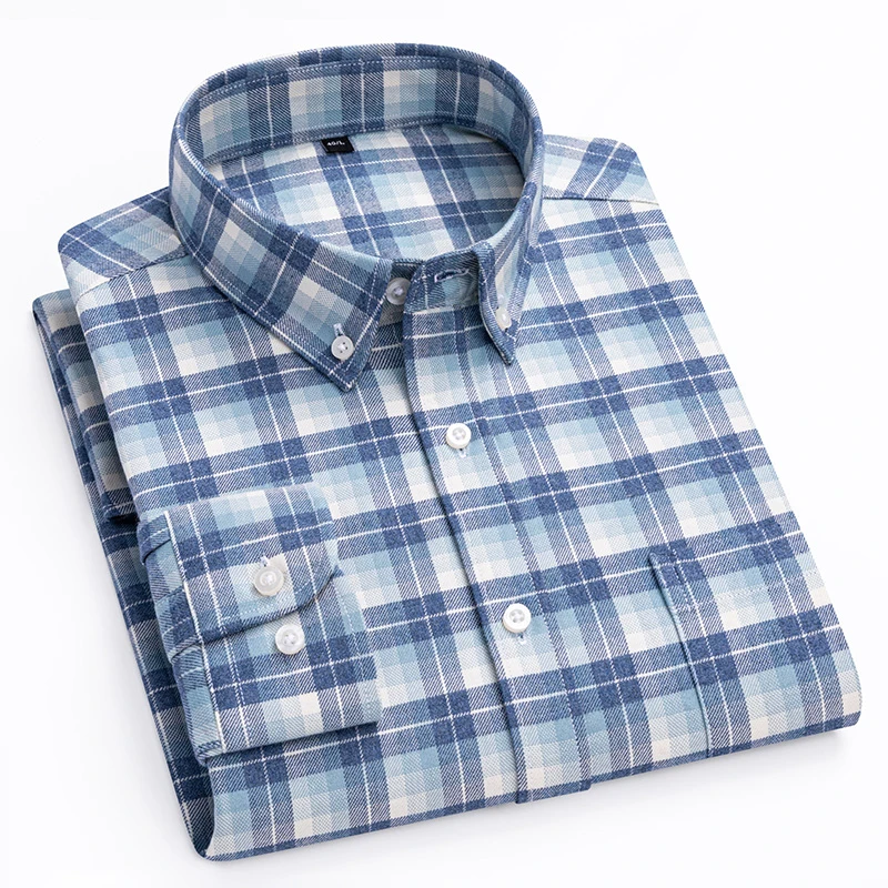 Men's Pure Cotton Plaid Long Sleeve Shirt Autumn Winter Checkered Patterned Comfortable Fit Casual Business Style High Quality