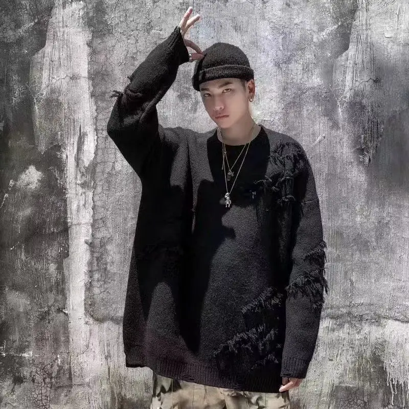 

Мужской повседневный свободный вязаный свитер с отверстием, винтажная универсальная летняя верхняя одежда из полиэфирного волокна, панк Sle Faion