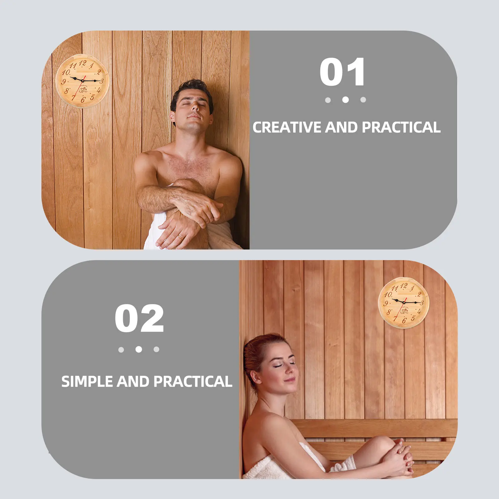 

1Pcs Sauna Wooden Clock Humidity Resistant Wall Hanging Decorative Clock for Steam Room Bedroom Yoga Sauna Room Equipment