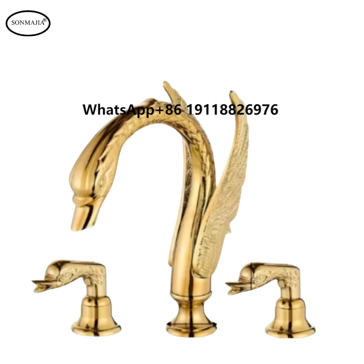

SONMAJIA 3 PCS Three-Hole Cold Hot Basin Faucet Contemporary Gold Finish Bathroom Kitchen Gym-Hotel Villa Creative Art Faucet