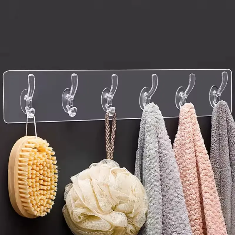 3/6 Hooks Transparent Holder Rack Bathroom Towel Sponge Storage Hanger Living Room Hat Clothes Seamless Hook Organiser Purpose