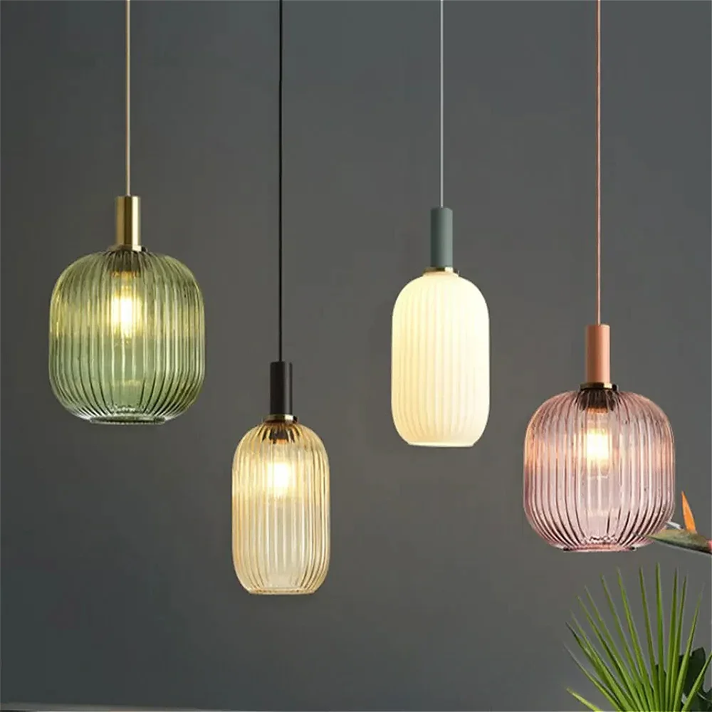 

Nordic Retro restaurant colorfull Glass pendant lights Creative living room Lamp Simple bedside lamp LED E27 light