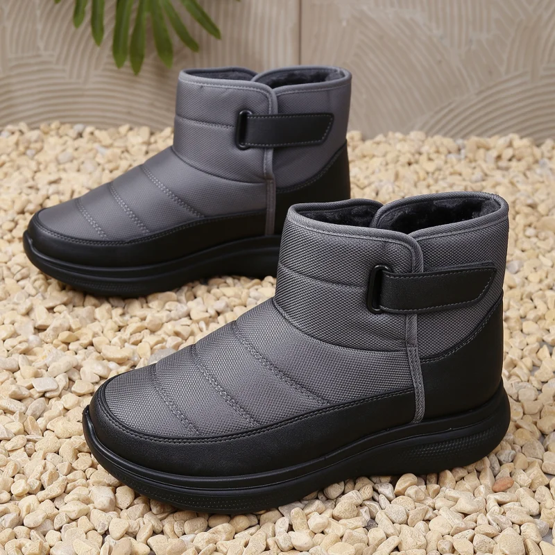 Winter Men's Snow Boots with PU Sole, Thick Fleece Lining, Three-Ring Buckle Design, Outdoor Father's Shoes