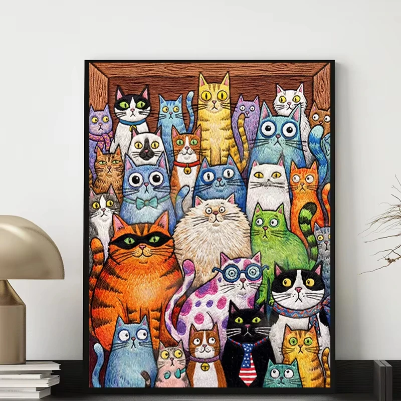 Jigsaw Puzzle 500/1000/1200/2000PCS  Abstract Cute Cat Combination No Frame DIY Puzzle Toy Artwork For Home Decor Gift