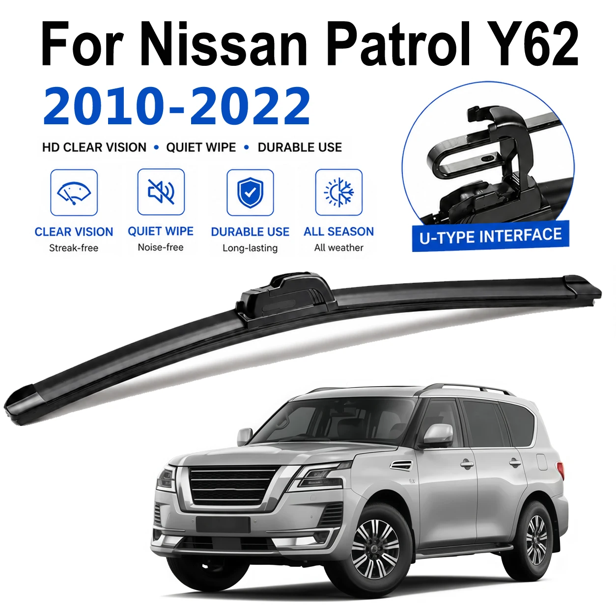 Custom Fit U Type Wiper Blades For Nissan Patrol Y62 2010-2022 Durable Rubber All Season Front Window Windshield Wipers 24