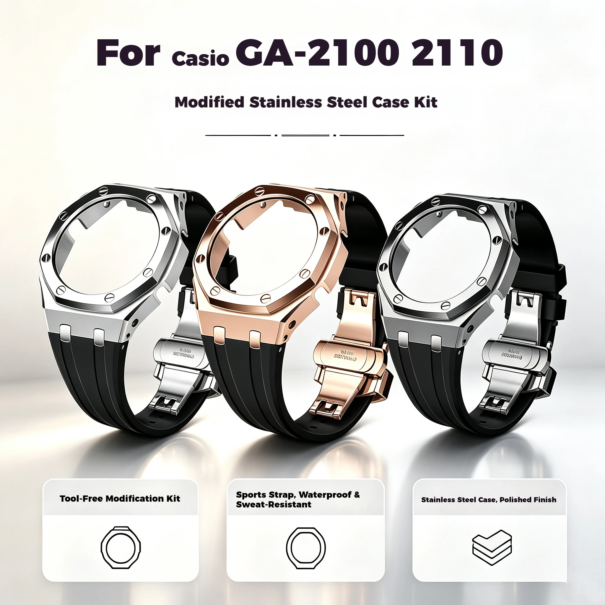 GA2100 Mod Kit For Casio GA-2100 2110 GA-B2100 Modified Stainless Steel Watch Case Silicone Watch Band GAB2100 Watch Strap Men