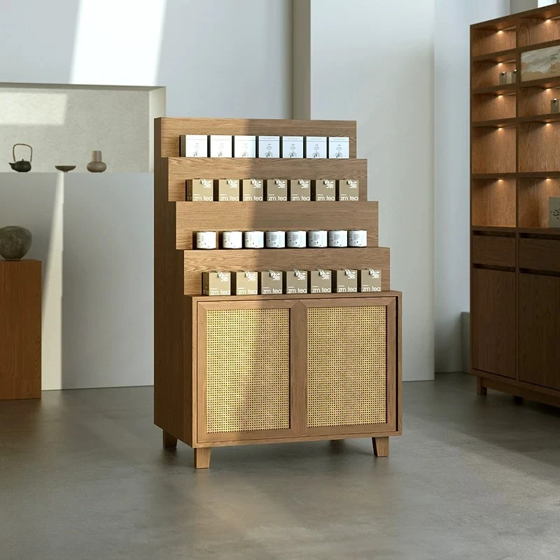 Multi-layer display cabinet shelves tea shop gifts merchandise shelves specialty literature and art calligraphy product display